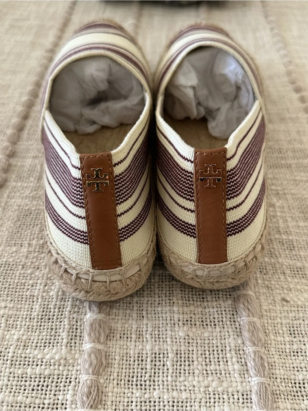 Tory Burch Cream and Brown Striped Espadrilles